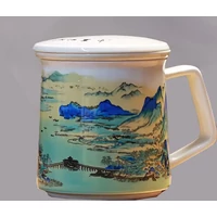 Kerámia szűrŐs bögre zöldes tájkép