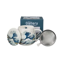 Tenger-hullám japán art fémszűrős bögre