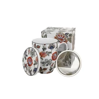 Etnikai virágos fémszűrős bögre