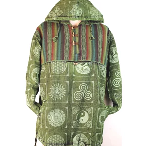 Pulóver zöld nepáli mintás XL